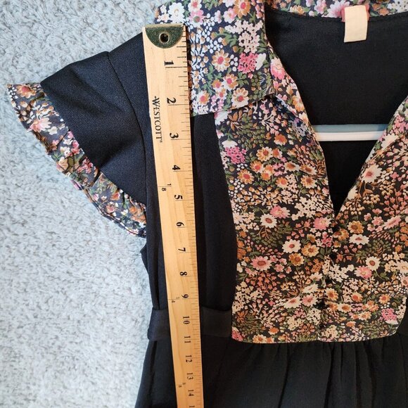 Vtg 70's Unbranded Women's Cap Sleeve Collared Ruffle Hem Dress Cottagecore Sz 7 - Picture 7 of 16